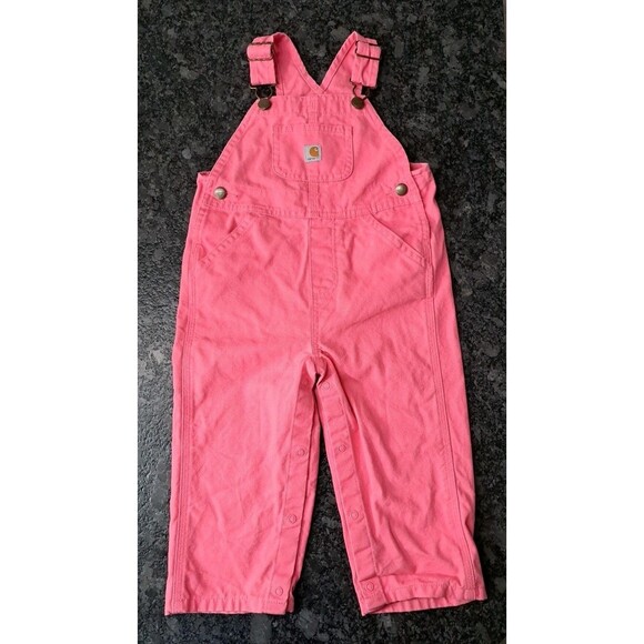 Carhartt Pink Bib Overalls Age 24 Months Toddler Snap Crotch Ranch Farm Cowgirl - Picture 1 of 8
